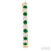 1.8 MM Emerald and 1/2 ctw Round Cut Inside-Out Diamond Precious Hoop Earrings in 14K Yellow Gold